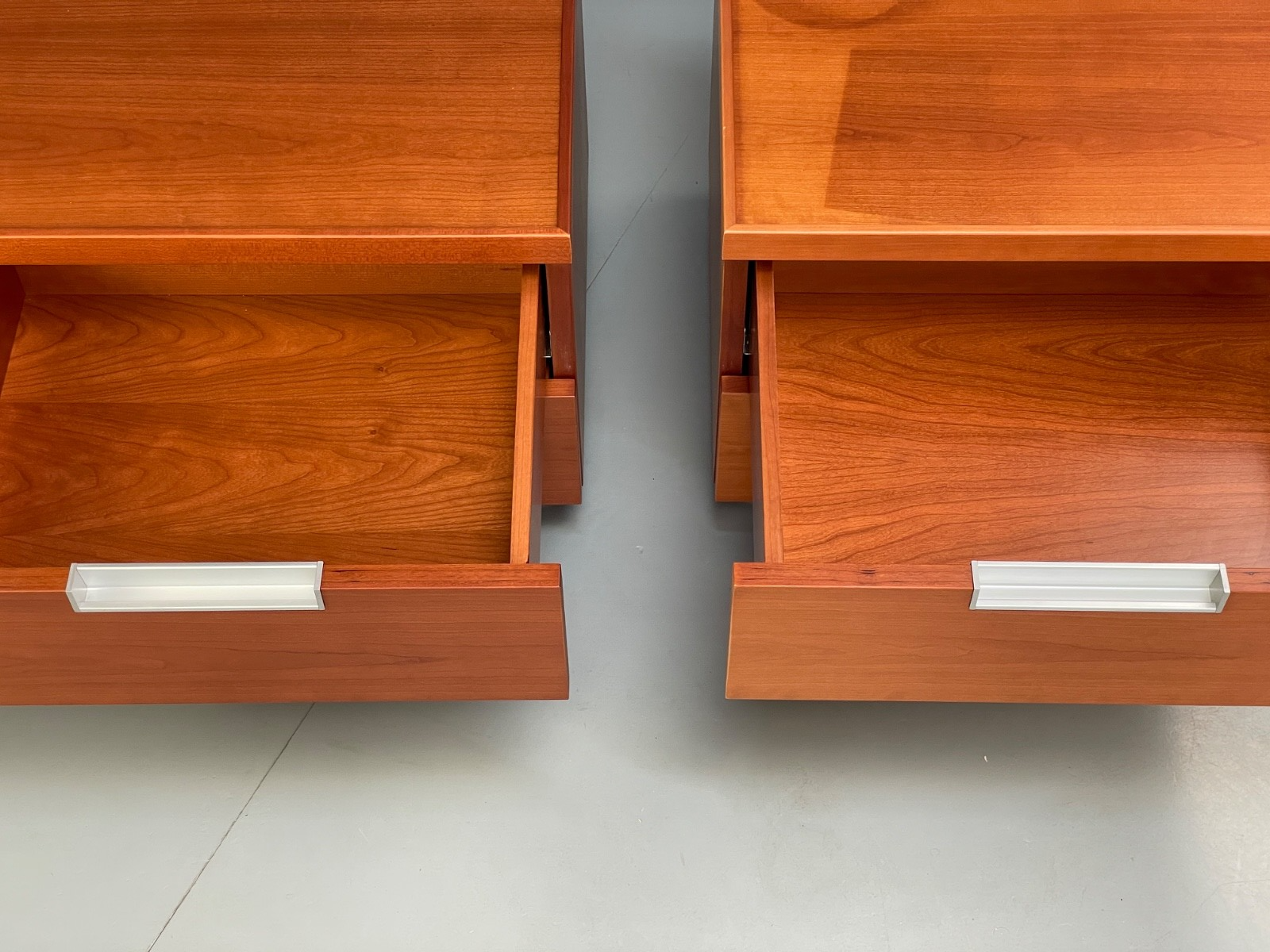 Vintage Pair Bedside Tables Cherry Wood Aluminium 1980s Drawers EB9819 MWOO - UKDK FURNITURE