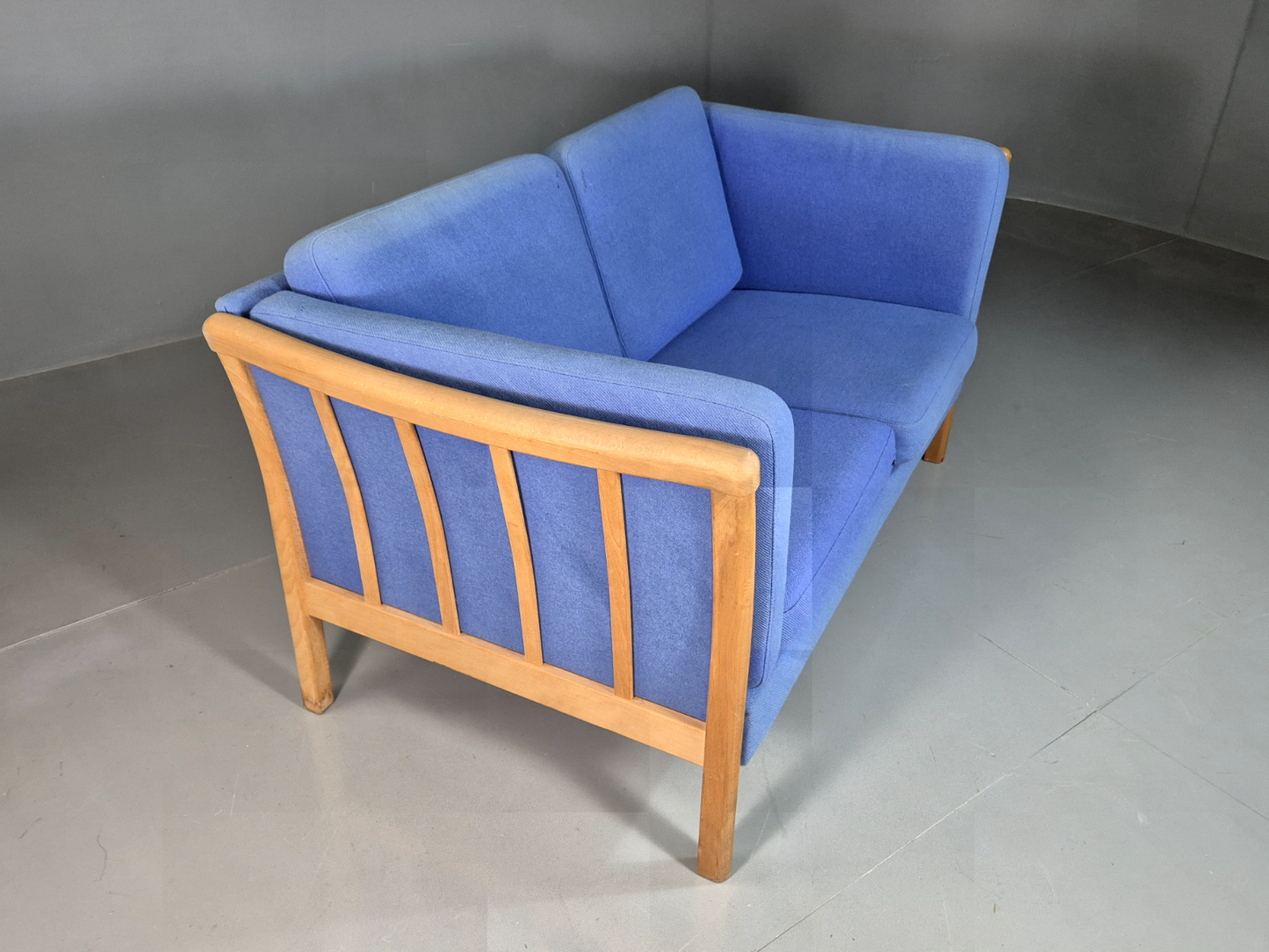 2 Seat Sofa Vintage Danish Blue Wool Beech Frame 1980s Retro MCM EB7333 M2SS9