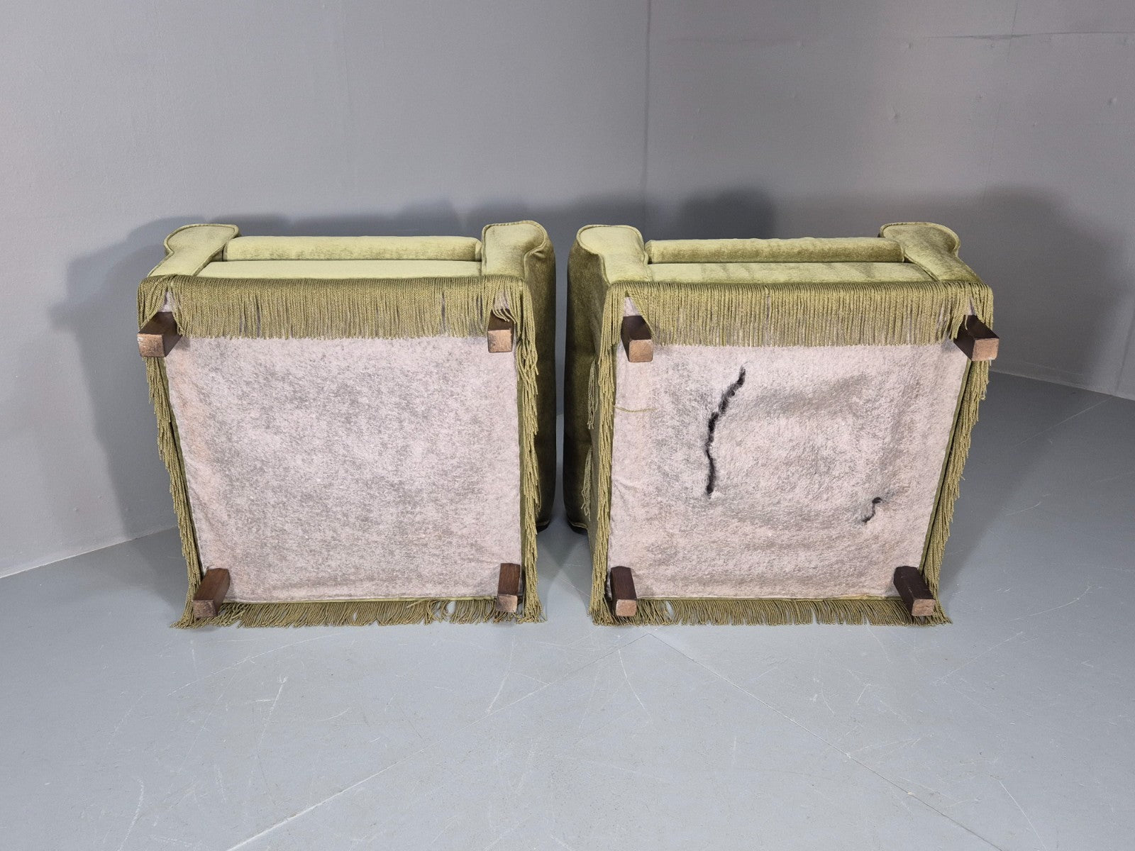 2 Retro 1970s Lounge Chairs Green Velour Vintage Danish Design EB10749 VCLO8