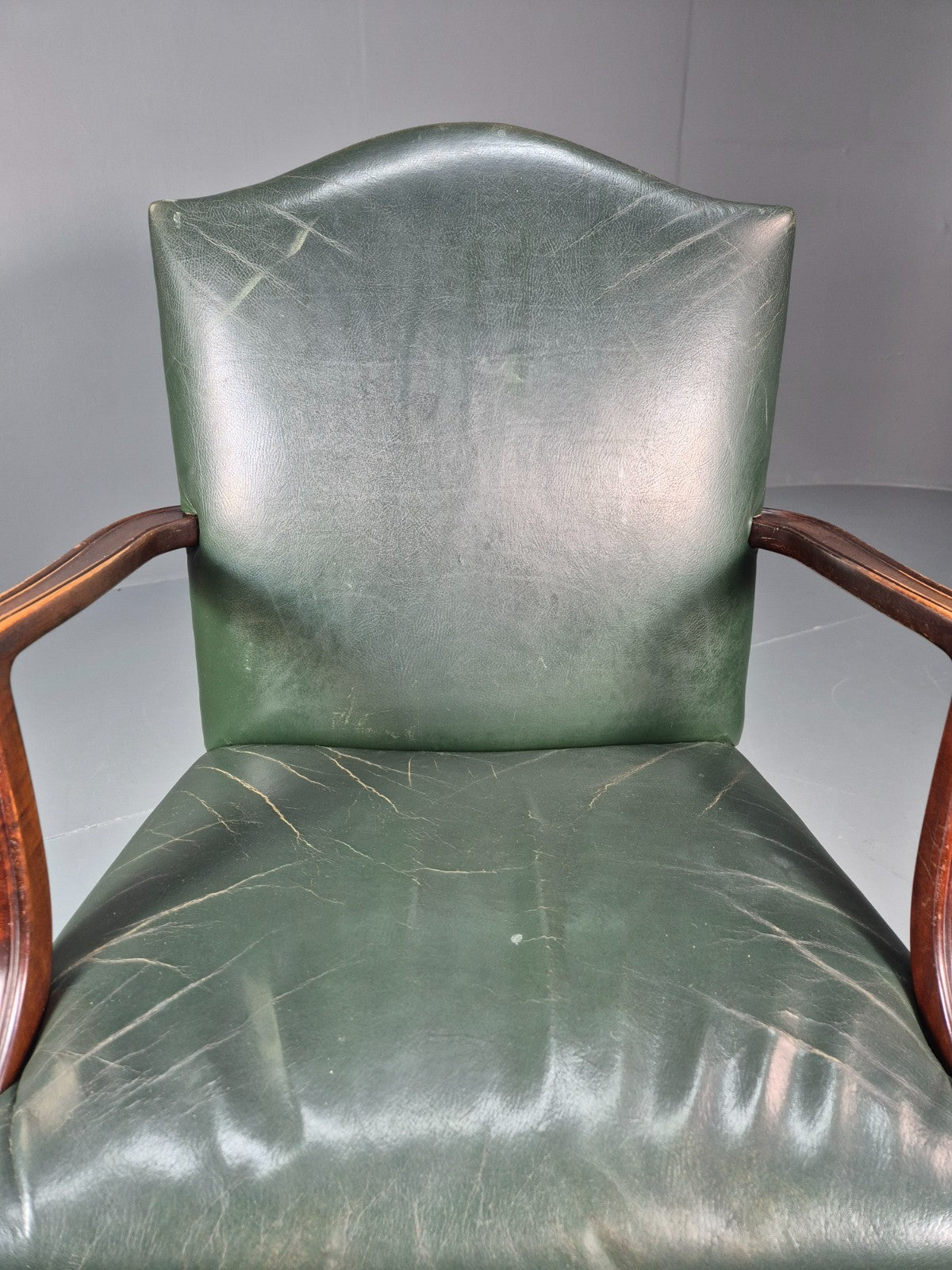 Georgian Style Elbow Chair Green Leather Mahogany Frame Danish 1970 EB10809 VLEA11