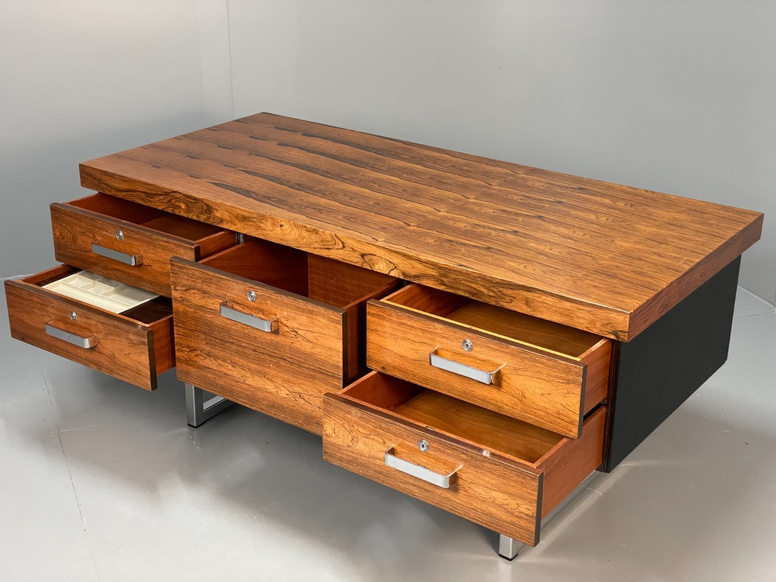 Vintage Gordon Russell Sideboard - Chrome Black Vinyl Mid Century EB10947 MWOO6