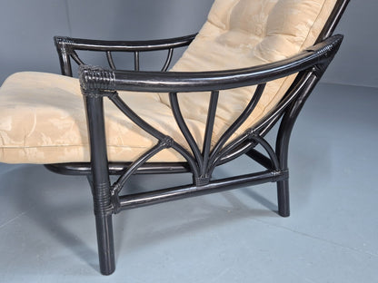 Vintage Japanned Bamboo Lounge Chair and Footstool 1980s Retro EB10718 VBER3