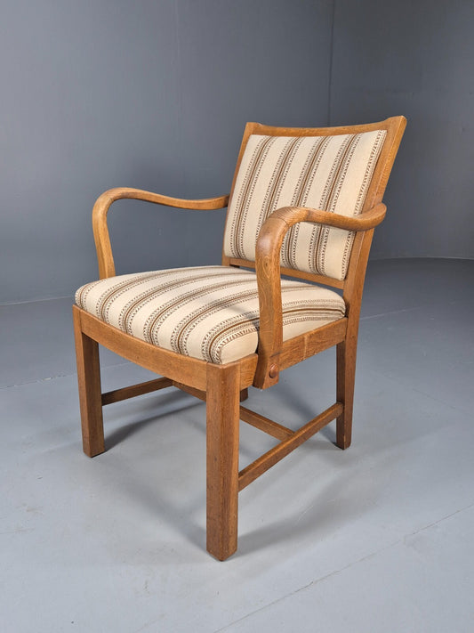 Art Deco Oak Elbow Chair 1930s Vintage Danish Design Striped Brown EB9661 VCLO - UKDK FURNITURE
