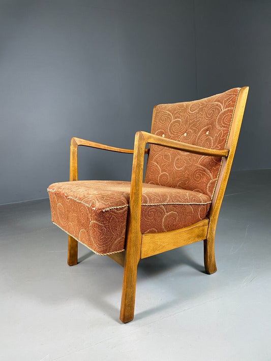 Vintage Danish Lounge Chair Beech Frame Floral Moquette Retro MCM EB6955 MNOR - UKDK FURNITURE