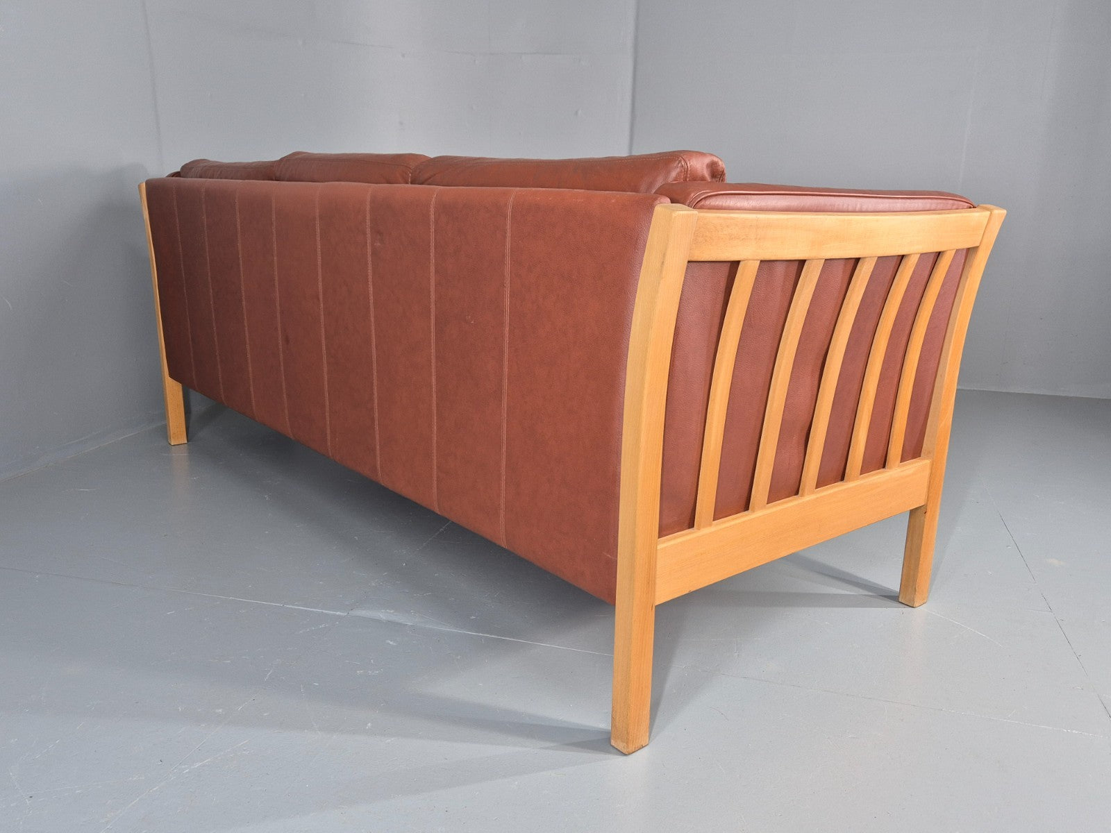 Vintage Stouby 3 Seat Sofa Reddy Brown Leather Mid Century Retro EB10528 M3SS15