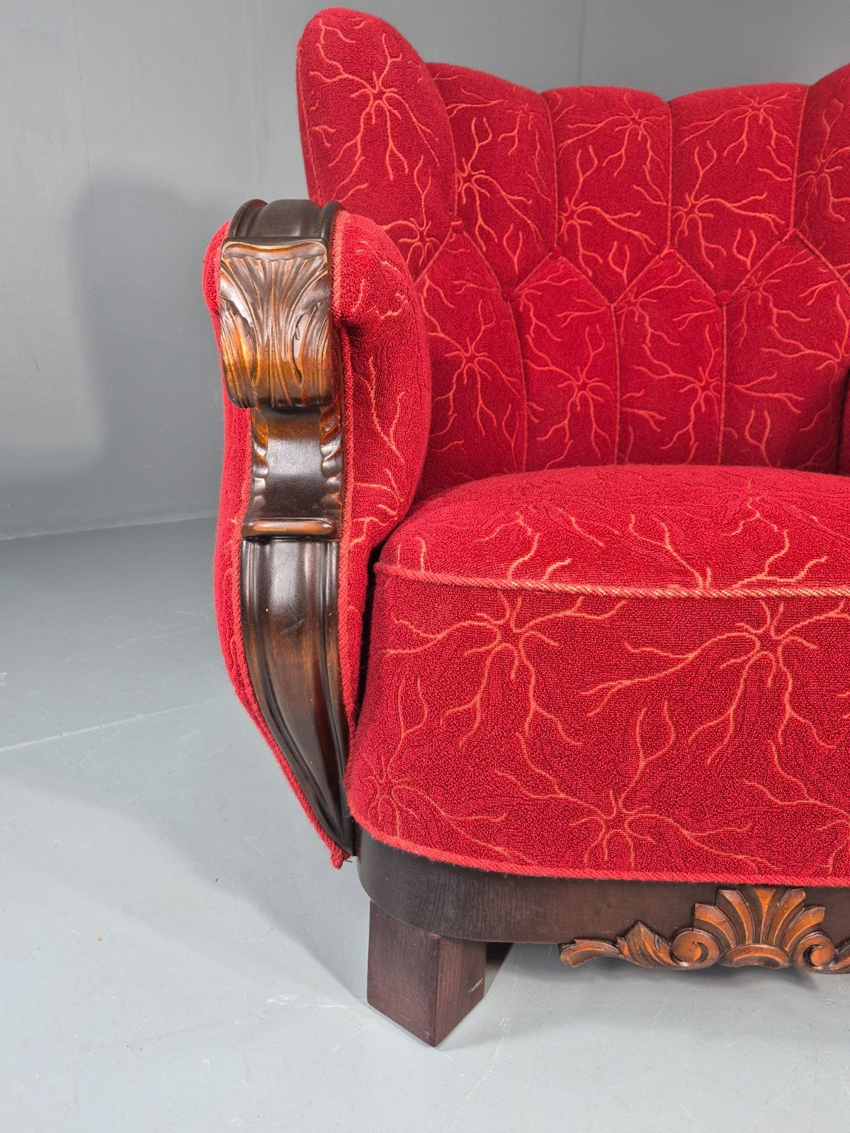 Vintage Art Deco Danish Lounge Chair Red Moquette 1930s EB11394 VCLO3