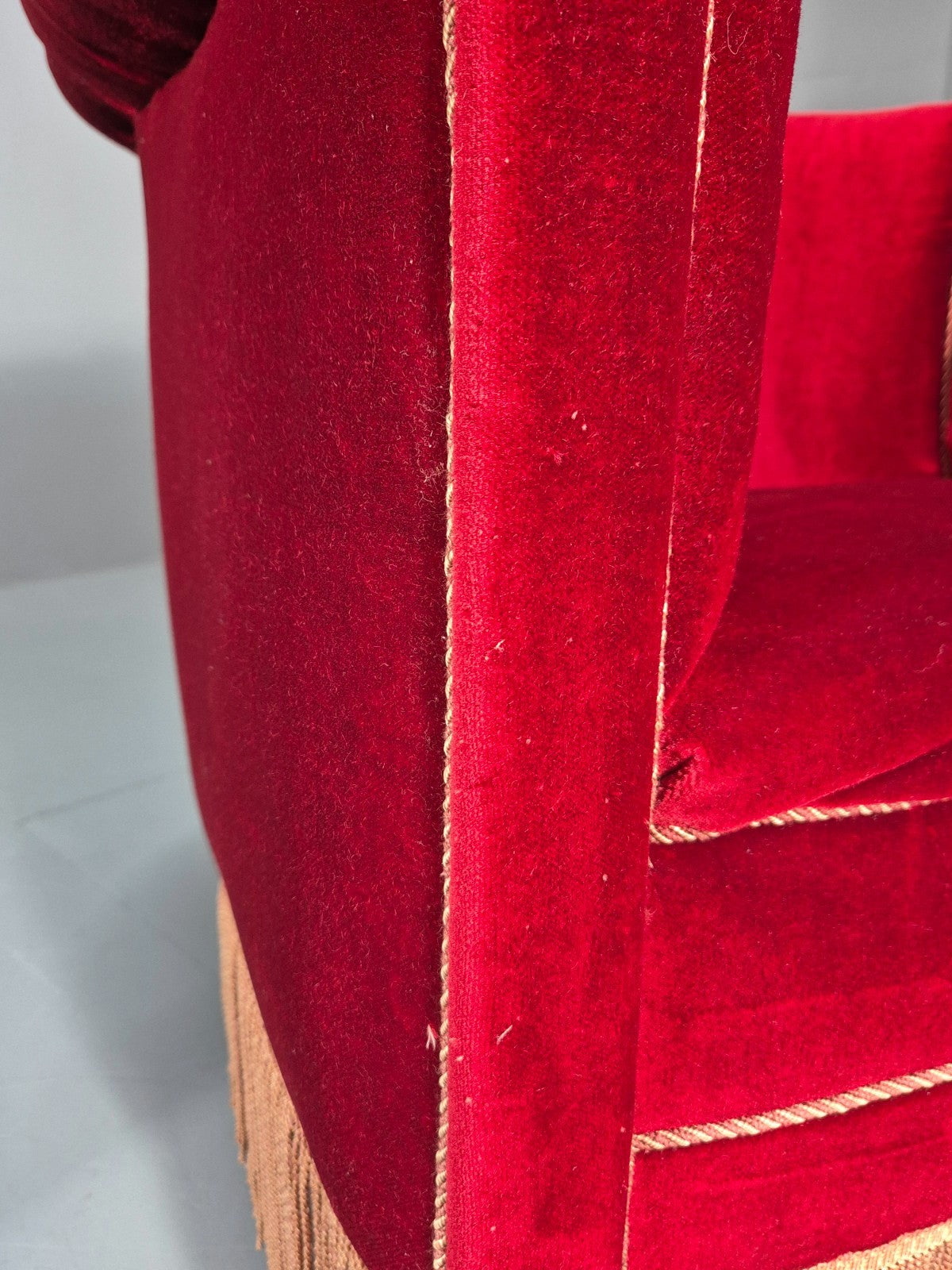 Art Deco Tub Chair Danish Red Velvet Tassels 1920s  EB10770 VCLO17