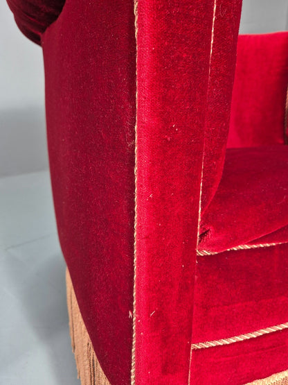 Art Deco Tub Chair Danish Red Velvet Tassels 1920s  EB10770 VCLO17