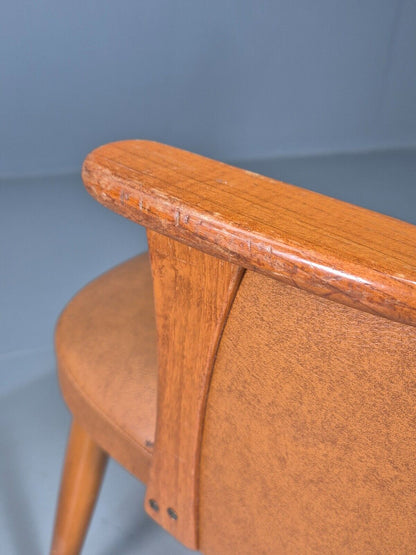 Vintage Tan Vinyl and Beech Small Arm Chair 1970s EB7663 MNOR - UKDK FURNITURE