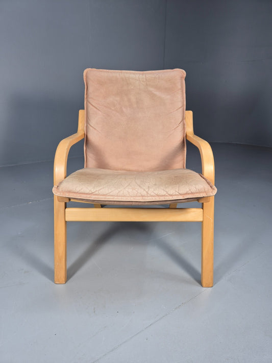 Vintage Stouby Tan Leather and Bentwood Lounge Chair 1980s Retro EB9293 MNOR - UKDK FURNITURE