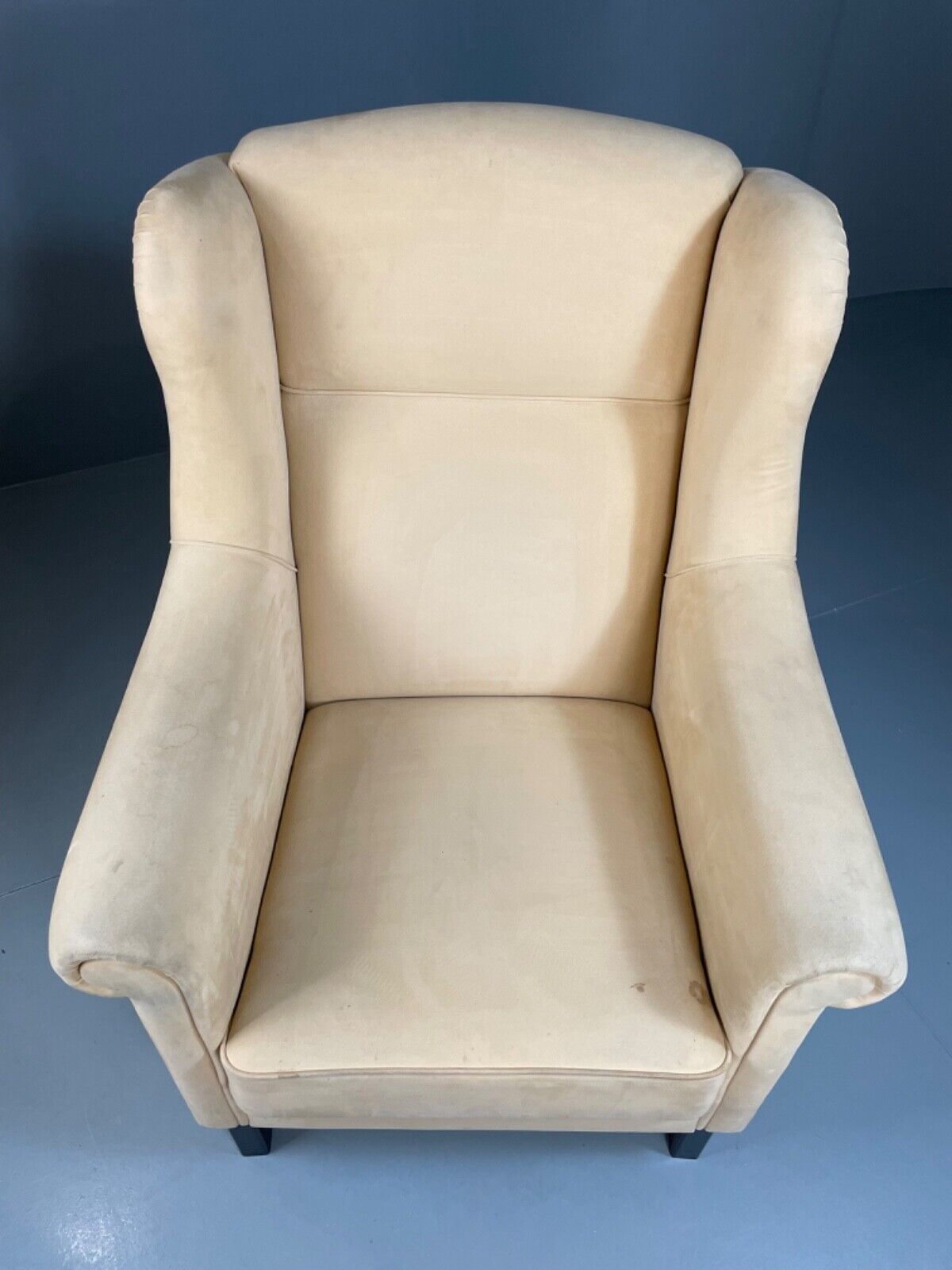 Danish Modern Cream Suede Wing Back Armchair, MCM, Retro, Vintage EB4500 VCLO - UKDK FURNITURE