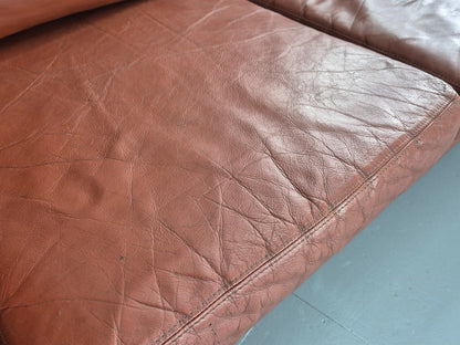 Vintage Stouby 3 Seat Sofa Reddy Brown Leather Beech Wood Slat EndsEB10525 M3SS20