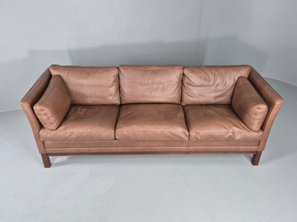 Vintage Danish 3 Seater Sofa Danish Brown Leather 1970s Retro MCM  EB10486 M3SS4