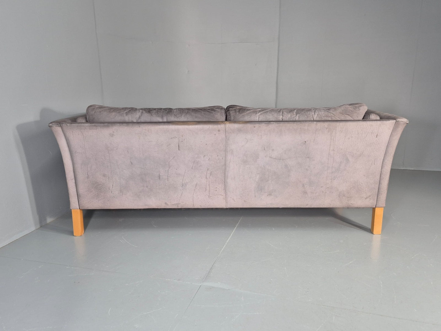 Vintage Mogens Hansen 2.5 Seat Settee Grey Leather 1980s Retro EB11645 M3SS21