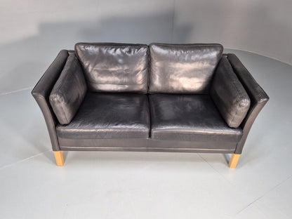 2 Seat Sofa Vintage Danish Black Leather 1970s Retro MId Century EB10112 M2SS3