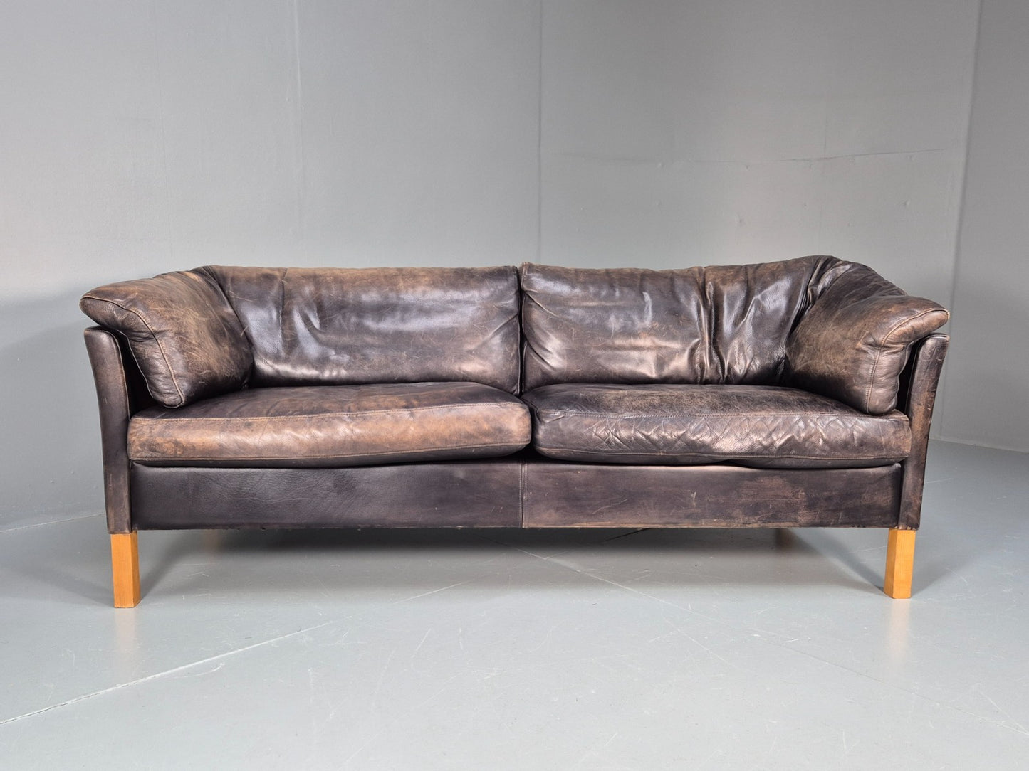 Vintage Mogens Hansen MH535 3 Seat Black Leather Sofa Danish EB10054 M3SS5