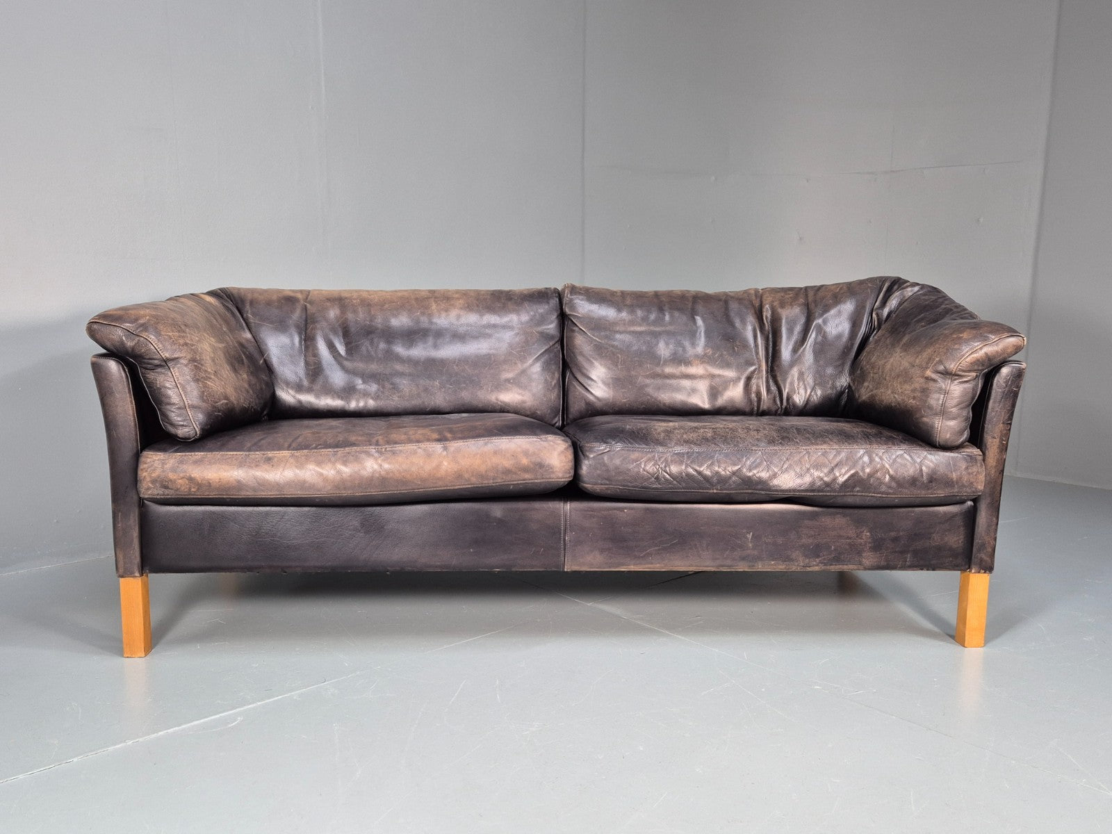 Vintage Mogens Hansen MH535 3 Seat Black Leather Sofa Danish EB10054 M3SS5