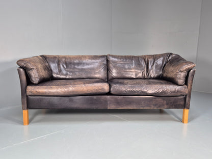 Vintage Mogens Hansen MH535 3 Seat Black Leather Sofa Danish EB10054 M3SS5