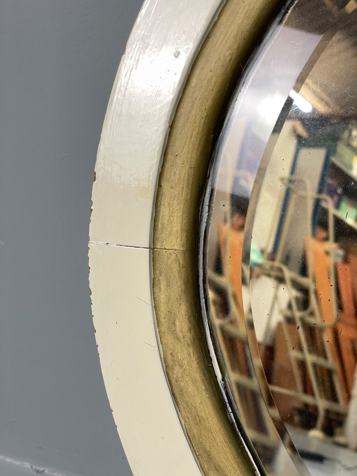 Antique Oval Wall Mirror White & Gold Painted Bevelled Patina EB11051 MWOO14