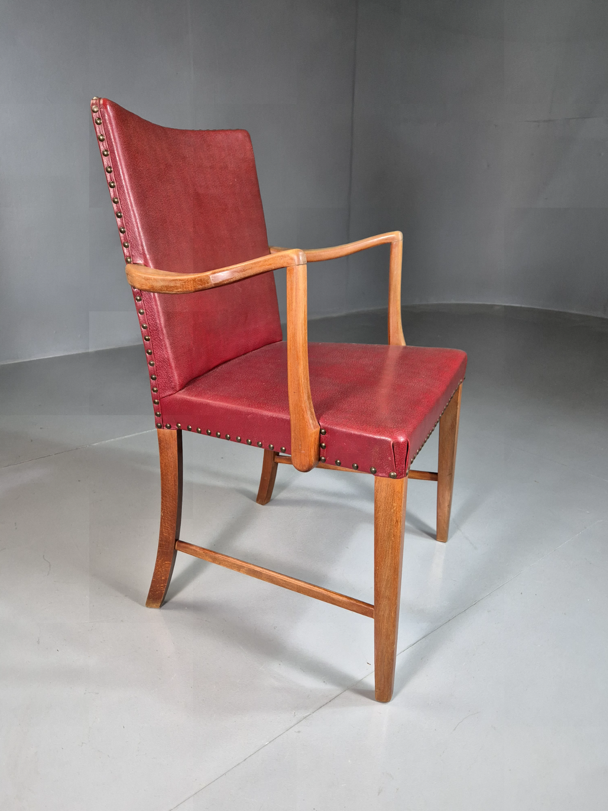 Vintage Elbow Chair Beech Frame Red Vinyl 1950s Retro MCM EB7329 MDIN3