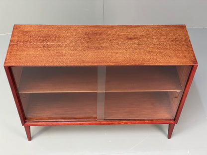 Vintage 1960s Oak Bookcase Red Stained Glazed Front Adjustable Shelf EB9763 MWOO - UKDK FURNITURE