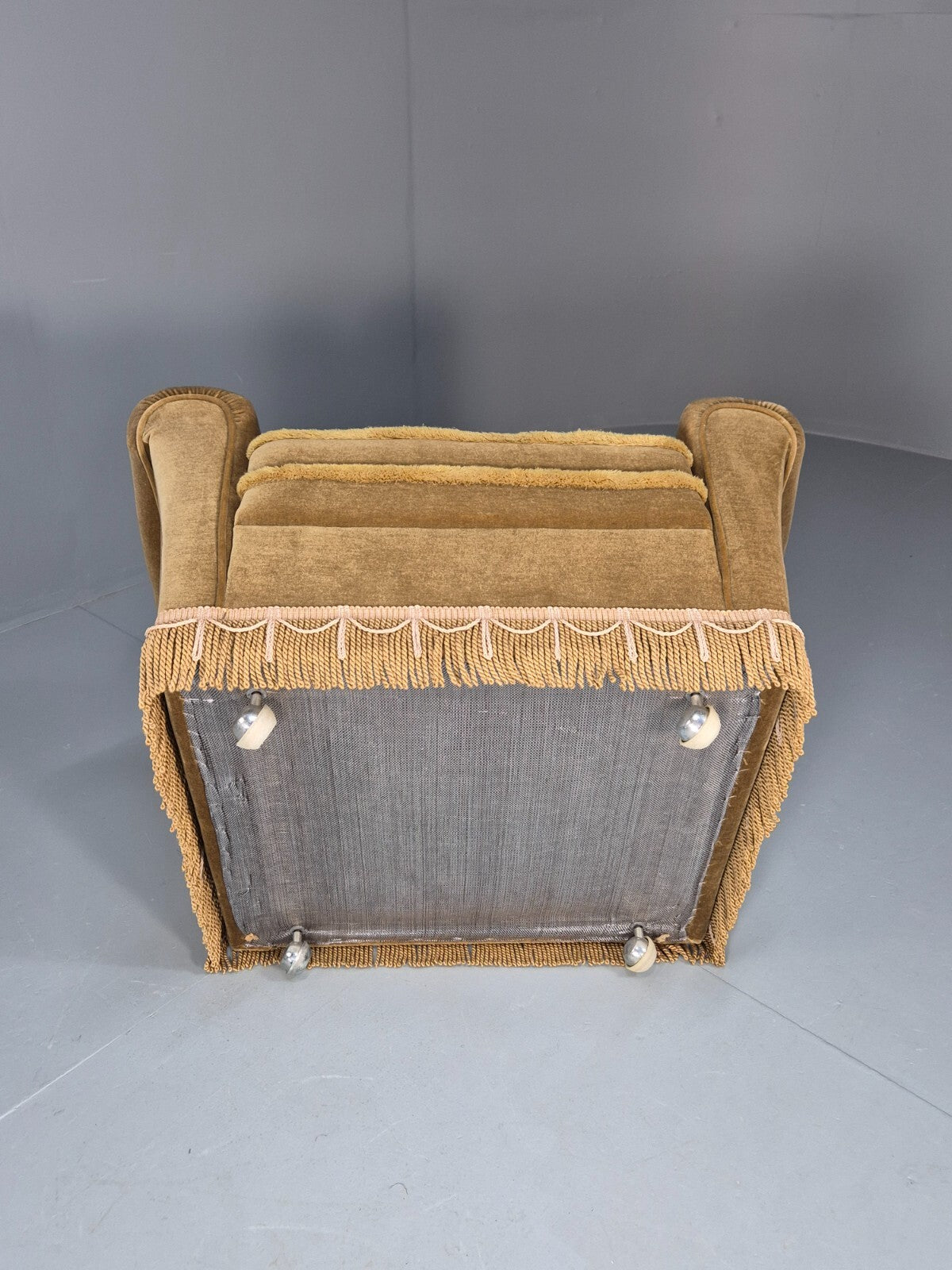 Vintage Gold Velour Danish Lounge Chair Chintzy Kitsch 1970s Retro EB9784 MNOR - UKDK FURNITURE
