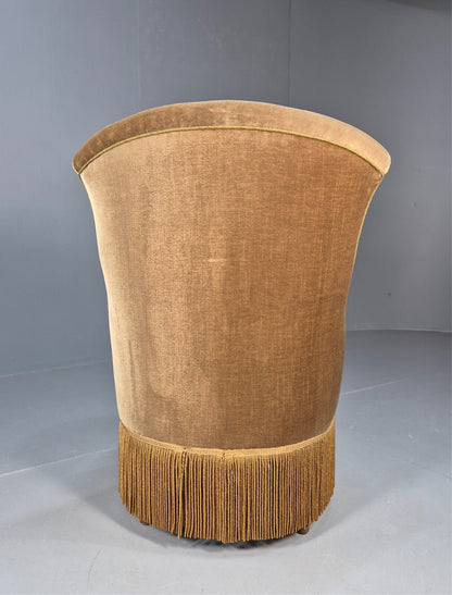 Vintage Danish Taupe Velour Cocktail or Parlour Chair Antique EB9608 VCLO - UKDK FURNITURE