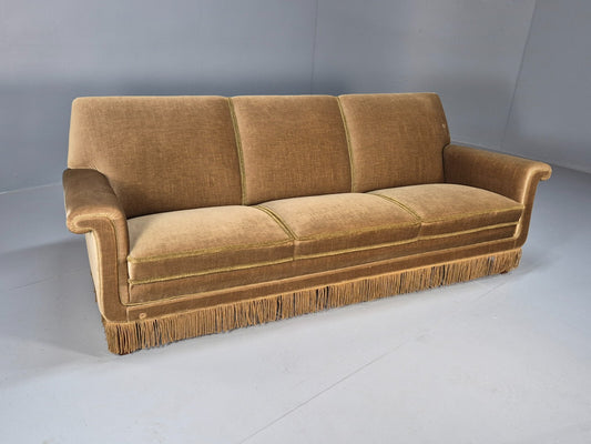 Vintage 3 Seater Sofa Green Velour Danish Mid Century Design Tassels EB9551 M3SS - UKDK FURNITURE