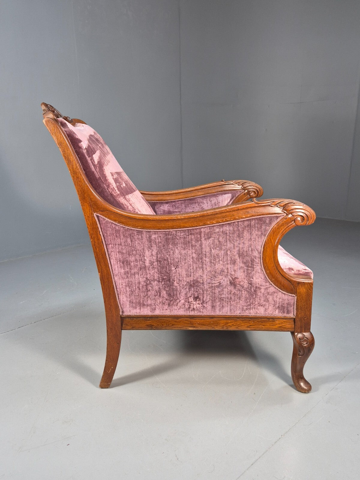 Vintage Danish Empire Chair Carved Oak Frame Purple Velvet Antique EB9616 VCAR - UKDK FURNITURE