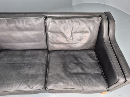 Vintage 3 Seat Sofa Black Leather Danish 1980s Retro Mid Century EB10479 M3SS9