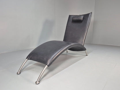 Vintage Chaise Daybed Black Leather Chrome Modern Design Retro Siren EB8911 M4SS - UKDK FURNITURE