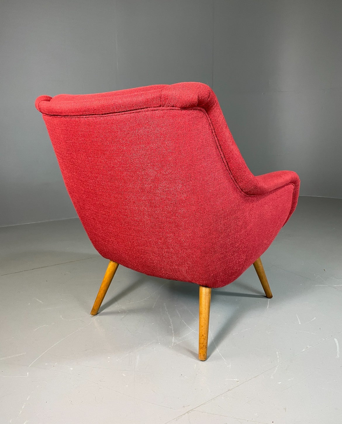 Mid Century Lounge Chair Scandinavian Red Wool Upholstery Vintage EB6423 MNOR6