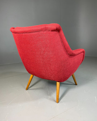 Mid Century Lounge Chair Scandinavian Red Wool Upholstery Vintage EB6423 MNOR6