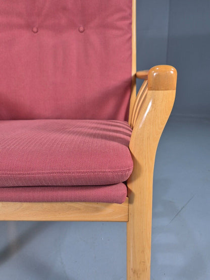 Vintage Danish Lounge Chair Red Cotton Beech Wood Frame 1980s Retro EB7490 MNOR - UKDK FURNITURE
