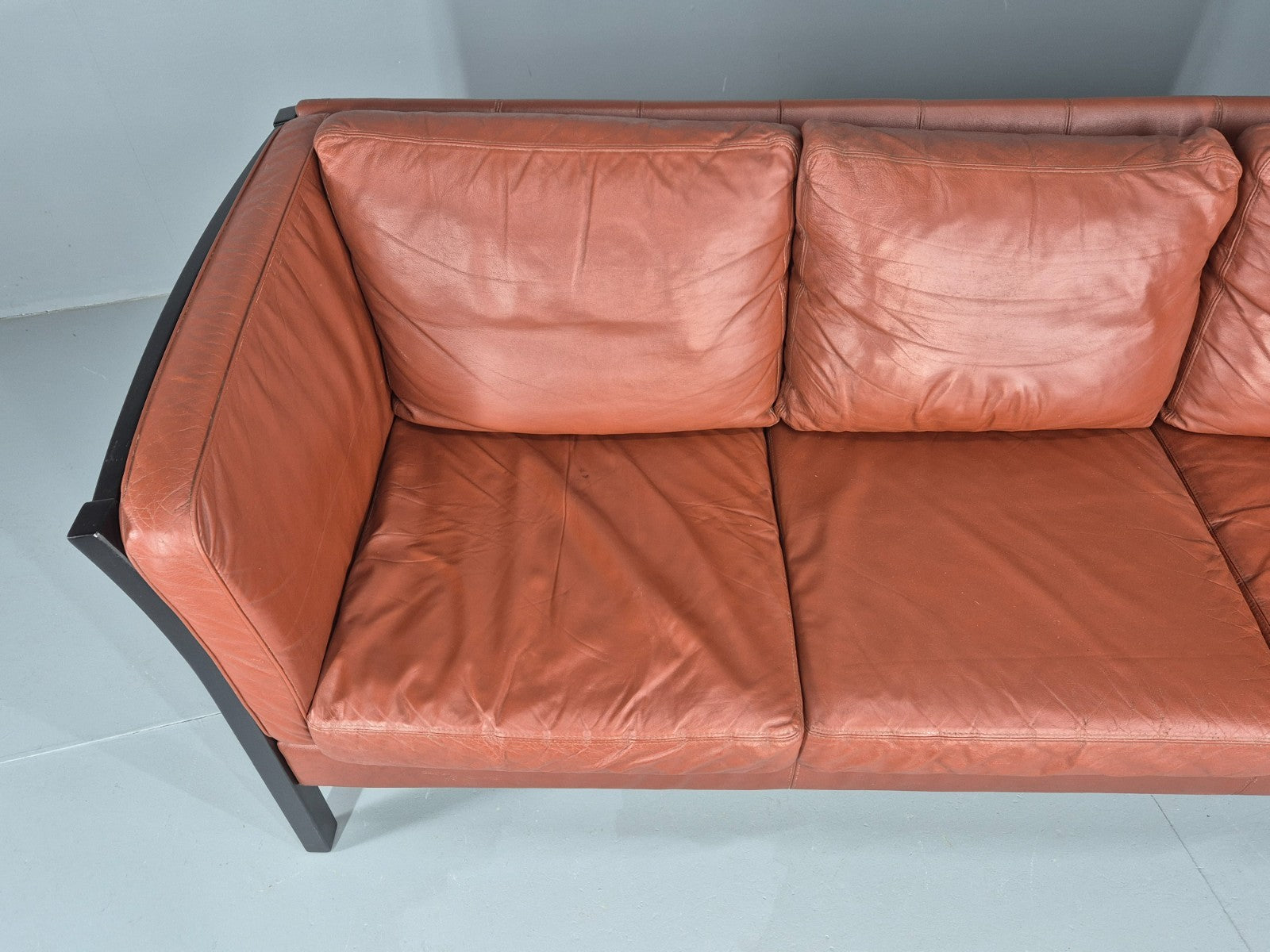 Vintage 3 Seat Sofa Reddy Brown Leather Stouby Denmark 1980s Retro EB10538 M3SS4