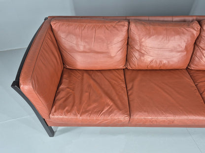Vintage 3 Seat Sofa Reddy Brown Leather Stouby Denmark 1980s Retro EB10538 M3SS4