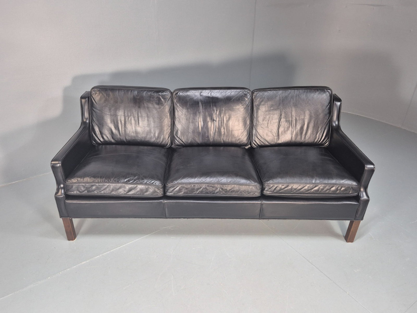 Vintage Three Seat Sofa Black Leather Danish 1960s Mid Century EB10208 M3SS3