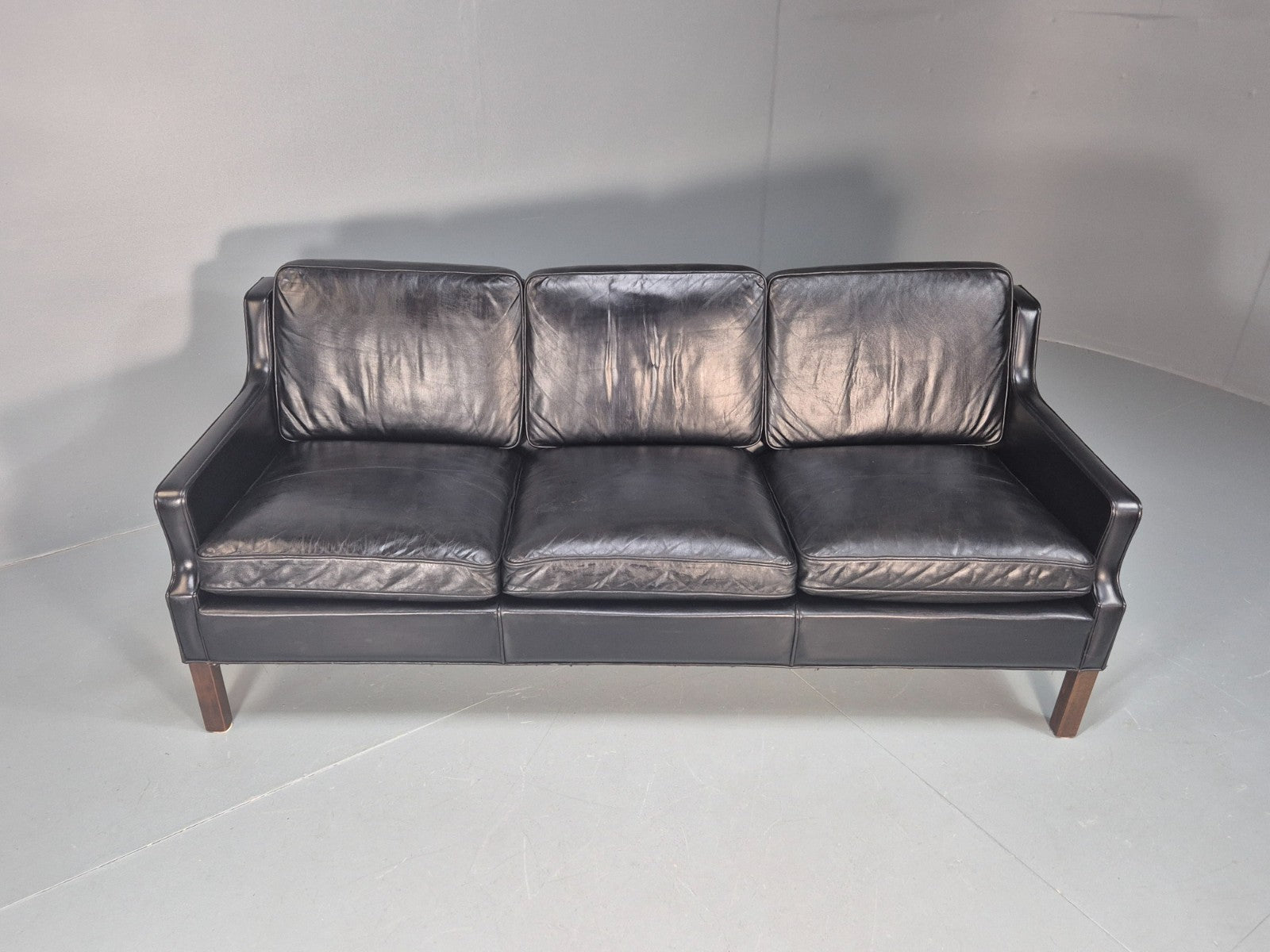 Vintage Three Seat Sofa Black Leather Danish 1960s Mid Century EB10208 M3SS3