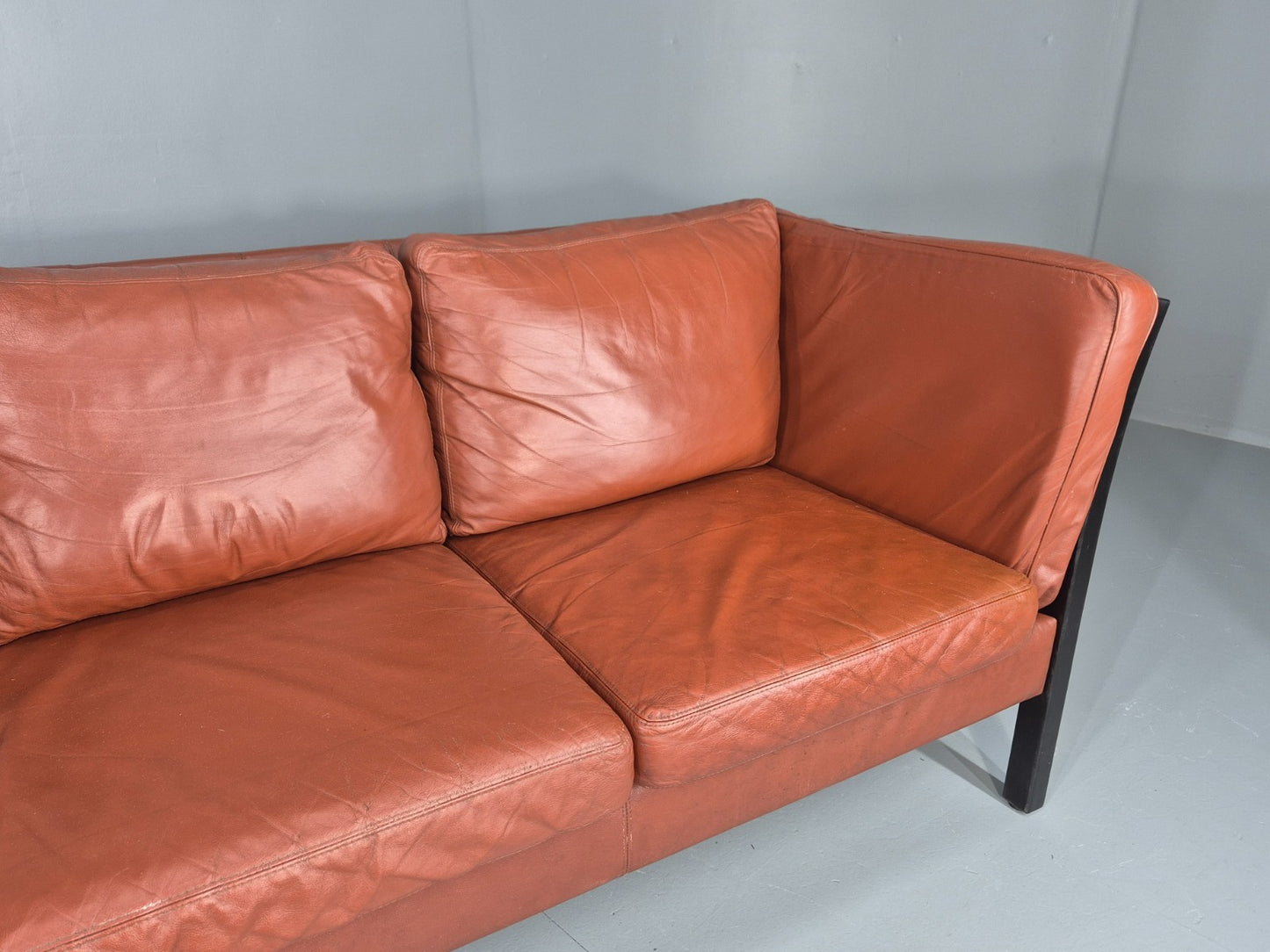 Vintage 3 Seat Sofa Reddy Brown Leather Stouby Denmark 1980s Retro EB10538 M3SS3