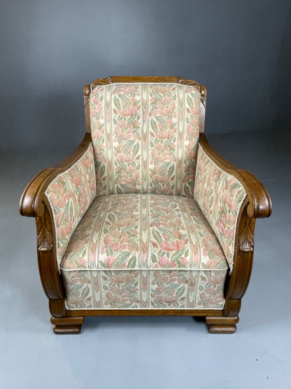 Danish Upholstered Armchair Circa 1930s Oak Framed Floral Retro EB4510 VCAR3
