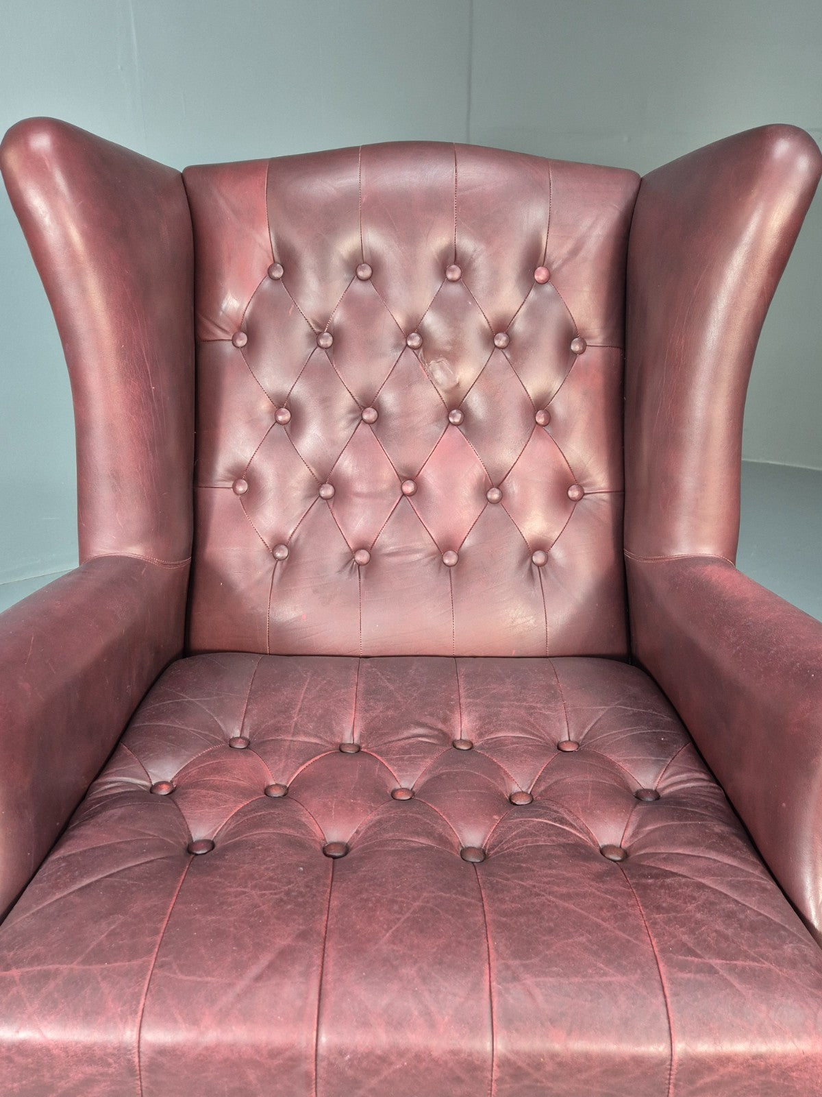 Georgian Style Wing Back Lounge Chair Red Leather Buttoned 1980s  EB10807 VLEA5