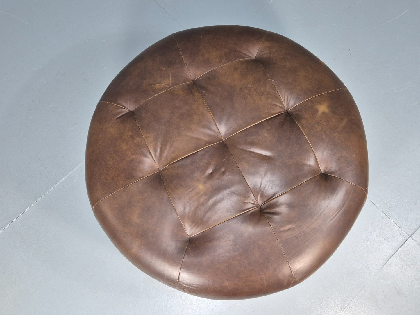 Extra Large`Vintage Footstool Circular Brown Leather Modern Retro EB10706 MFOO5
