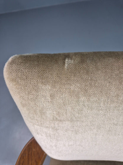 Vintage Danish Oak And Light Green Velour Elbow Chair EB8010 VDIN - UKDK FURNITURE
