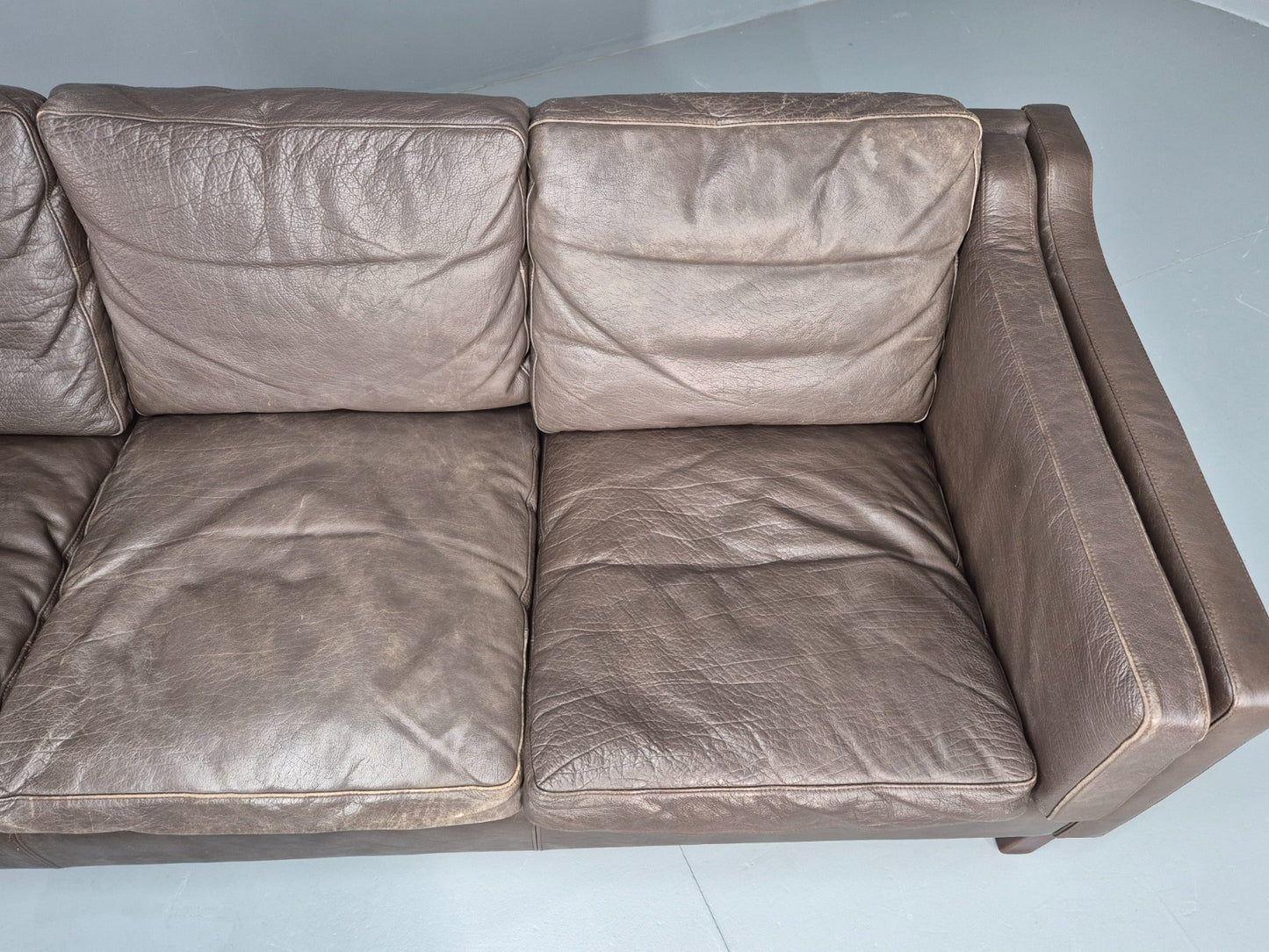 Vintage 3 Seat Sofa Danish Brown Leather Mid Century Retro 1970s EB10487 M3SS6