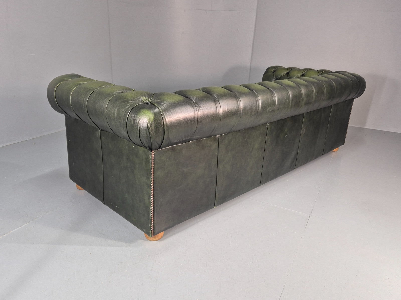 3 Seater Chesterfield Sofa Green Leather Studded Vintage EB11027 VCHE21