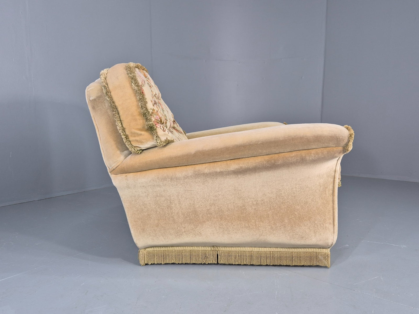 Vintage 1960s Luxury Lounge Chair Green Velour Floral Seat Retro  EB11779 MNOR7