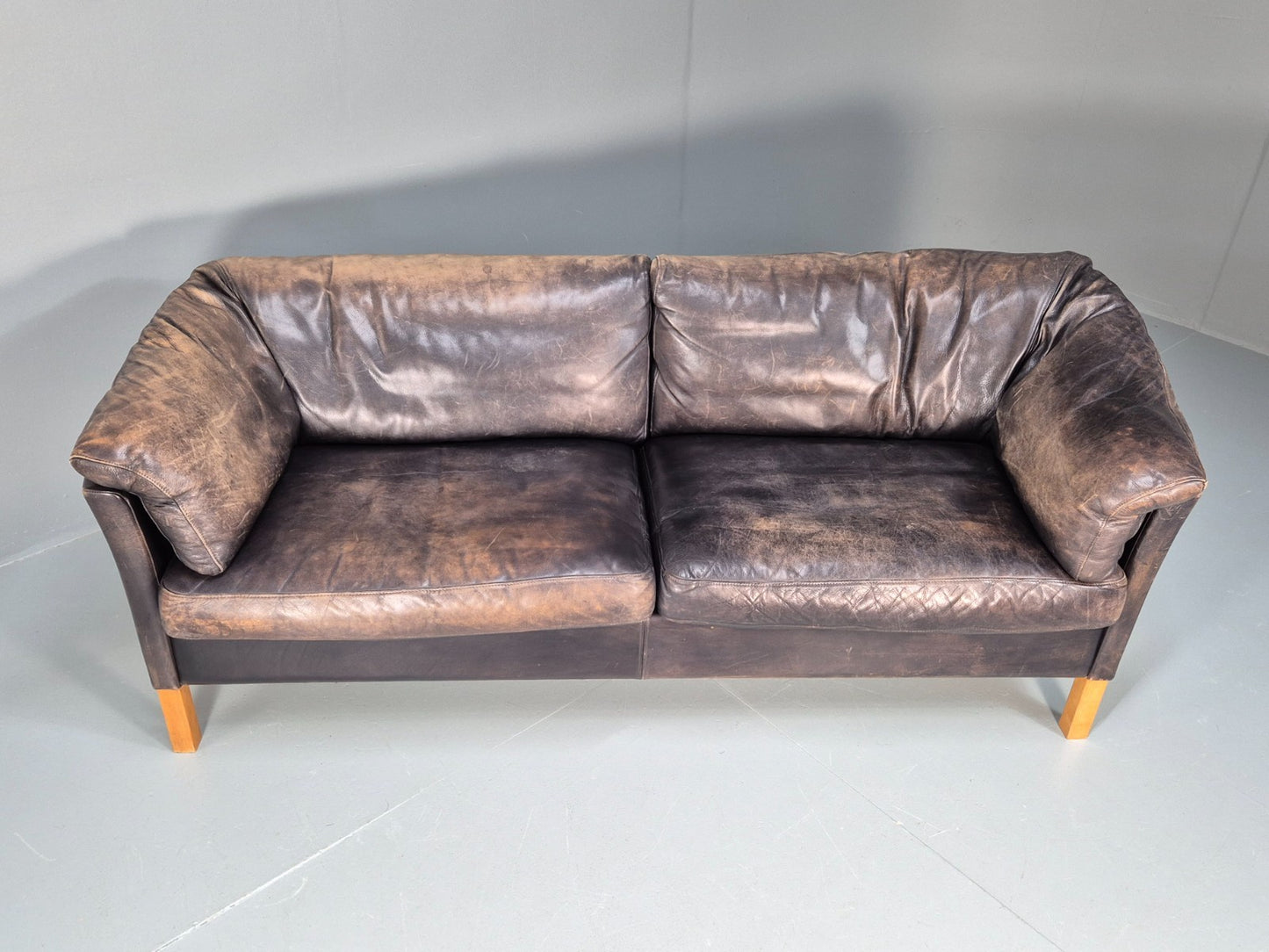 Vintage Mogens Hansen MH535 3 Seat Black Leather Sofa Danish EB10054 M3SS4