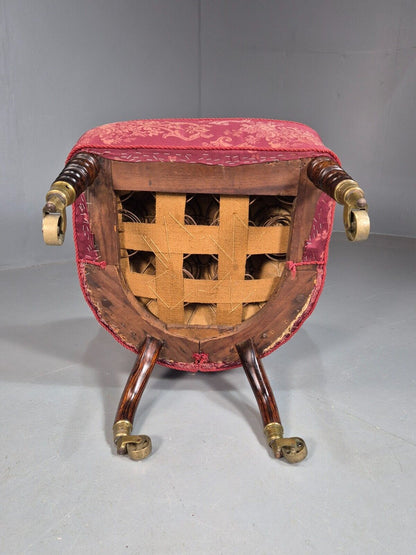 Antique Danish Occasional Chair Pink Satin Floral Motif Oak Brass EB8051 VCLO - UKDK FURNITURE