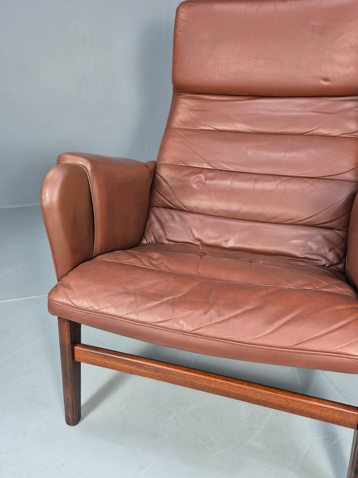 Vintage Danish Brown Leather Lounge Chair 1970s Retro MCM EB9266 MNOR - UKDK FURNITURE