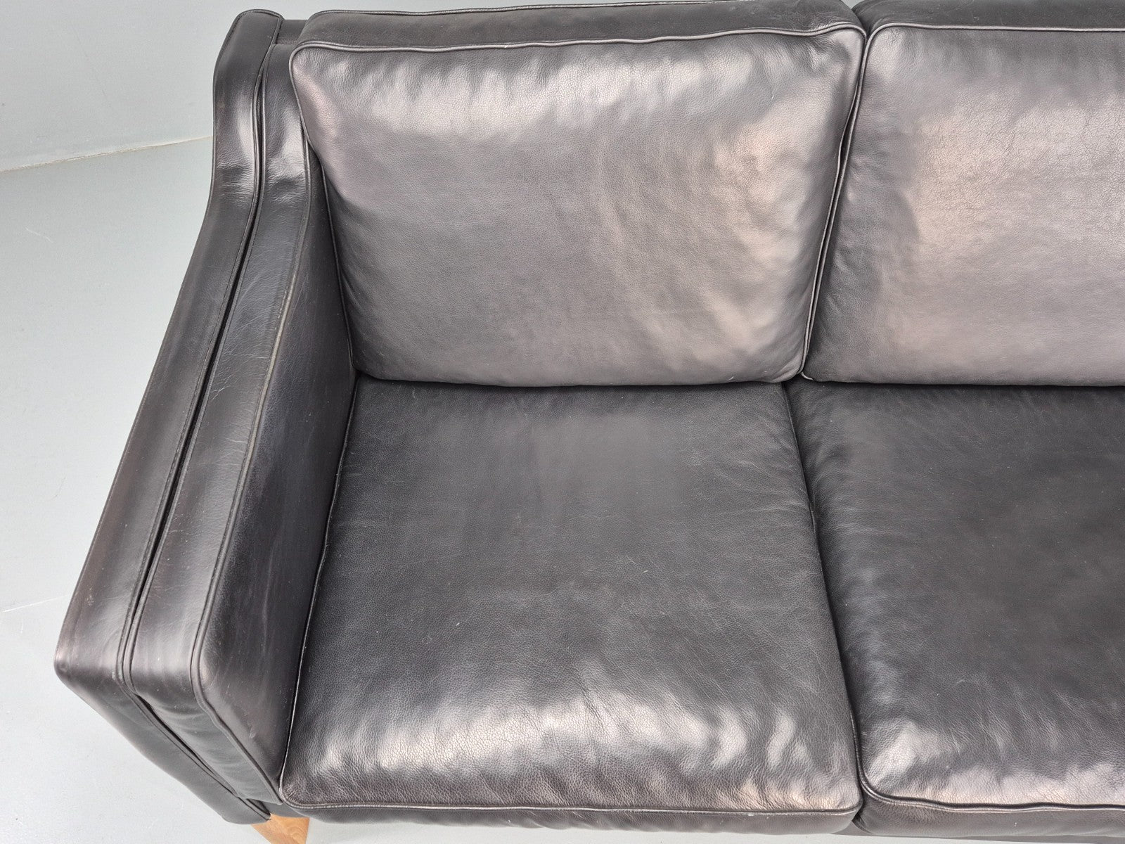 Vintage 3 Seat Sofa Danish Black Leather and Vinyl Mid Century EB10468 M3SS4